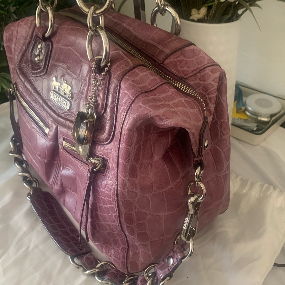 RARE HTF Coach Pink Madison Audrey Croc-Embossed Leather SATCHEL / Shoulder Bag - Picture 4 of 11